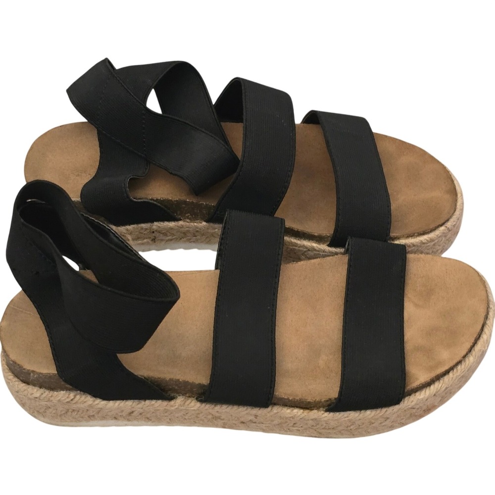 Time and Tru Black Elastic Strap Espadrille Platform Sandals Womens 7